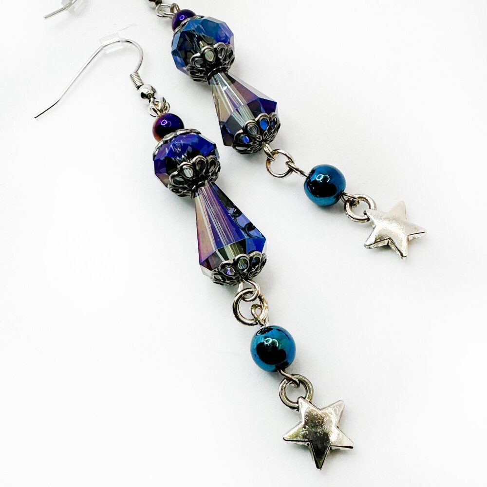NEW - Handmade - Faceted Crystal & Star Dangle Earrings